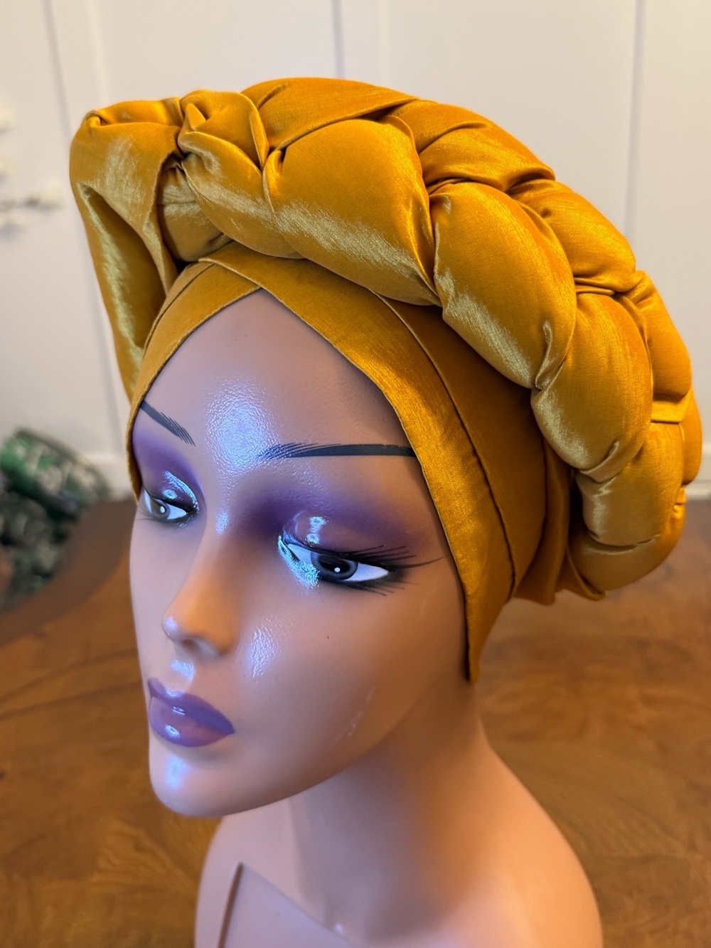 Braided Abeke Turban Headwrap in Golden Yellow